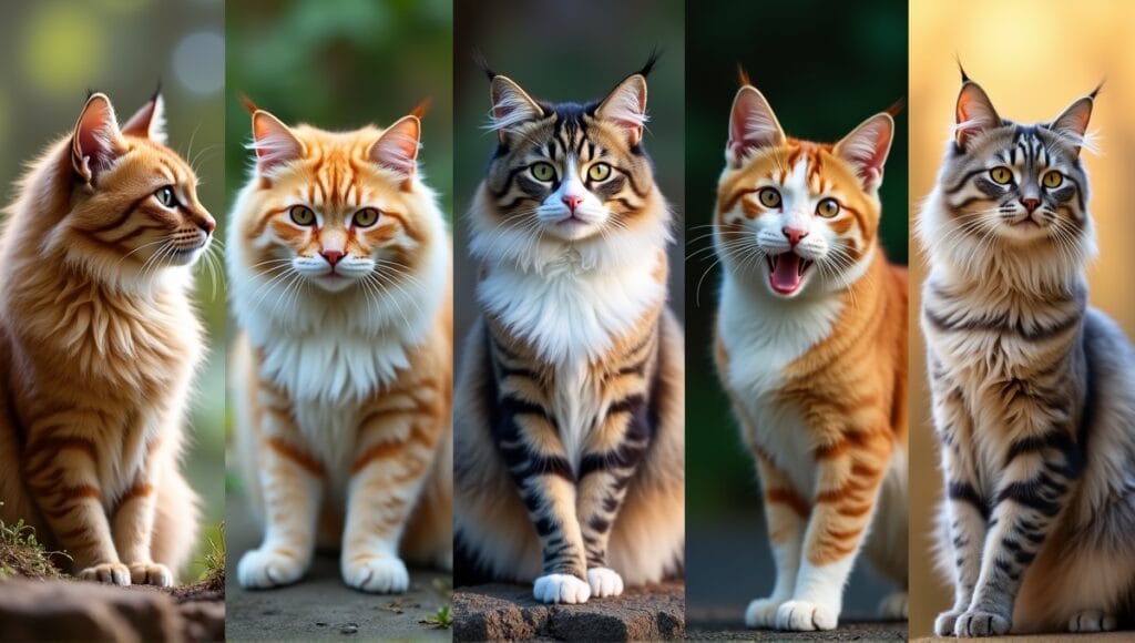 Collage of large domestic cat breeds showcasing their unique features and personalities.