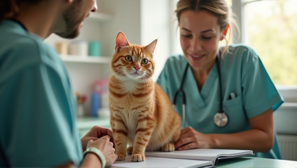 Exotic cat being observed by a veterinarian in a welcoming veterinary clinic setting.