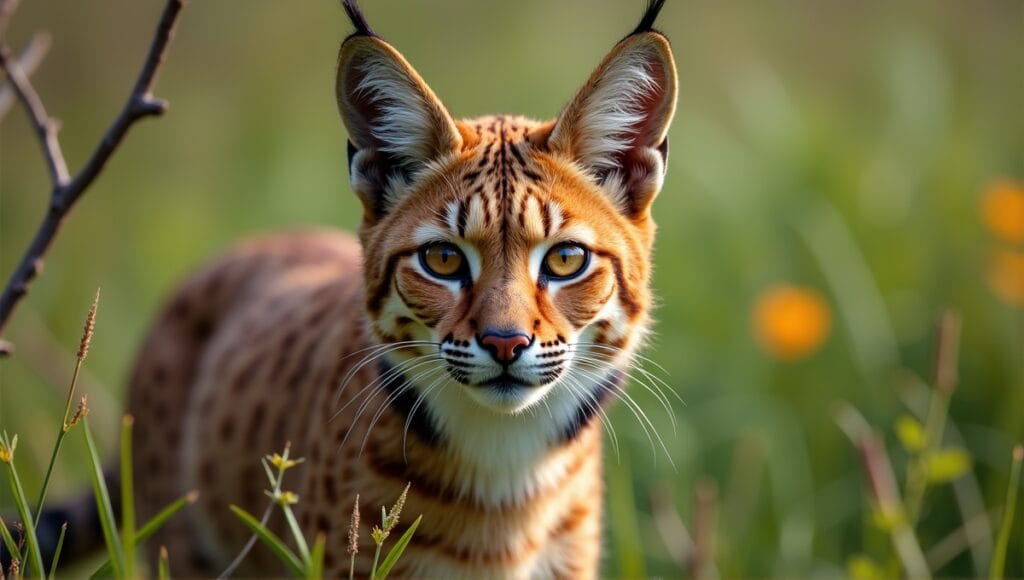 Bobcat hybrid in natural habitat, displaying unique features and vibrant surroundings.